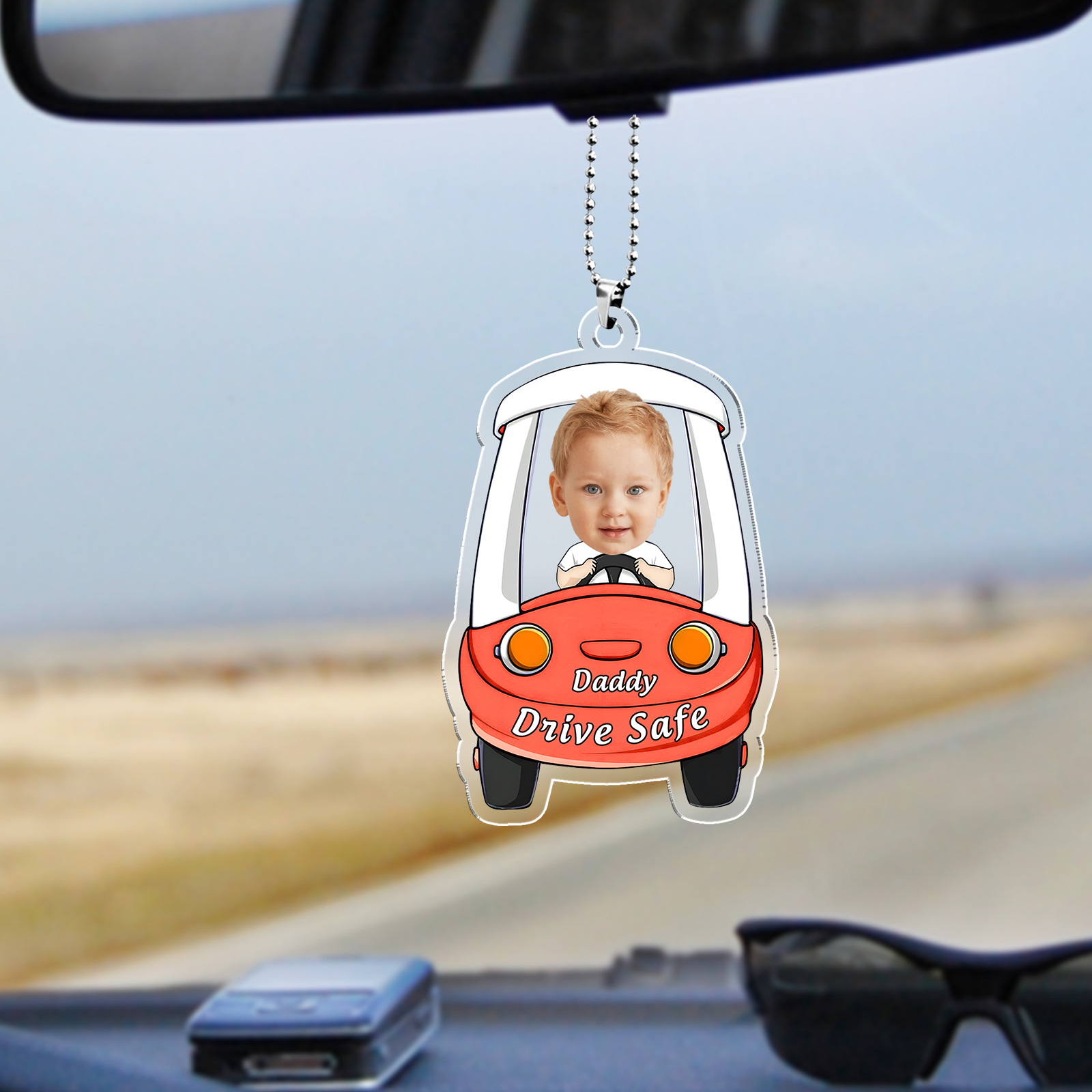 Acrylic Keyring/Decoration Personalised Photo, Name And Text Driving Pattern Pendant For Dad
