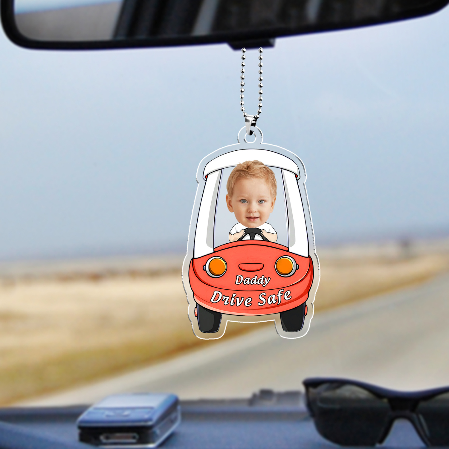 Acrylic Keyring/Decoration Personalised Photo, Name And Text Driving Pattern Pendant For Dad