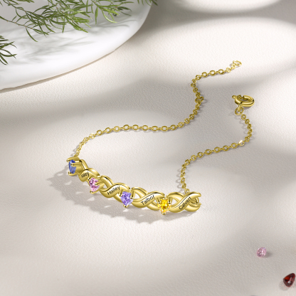 Personalised Bracelet With 4 Heart Birthstones Engraved Names Bracelet Gift For Women