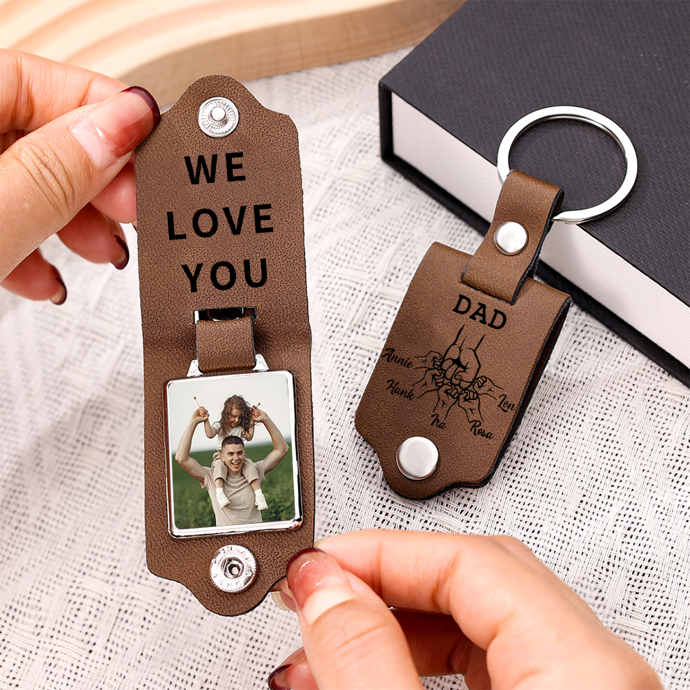 5 Names - Personalised Custom Photo Text Keyring Gift Custom Name for Dad