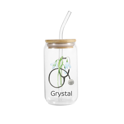 2024 Graduation Gift - Personalised Name and Birth Flower Glass with Glass Straw