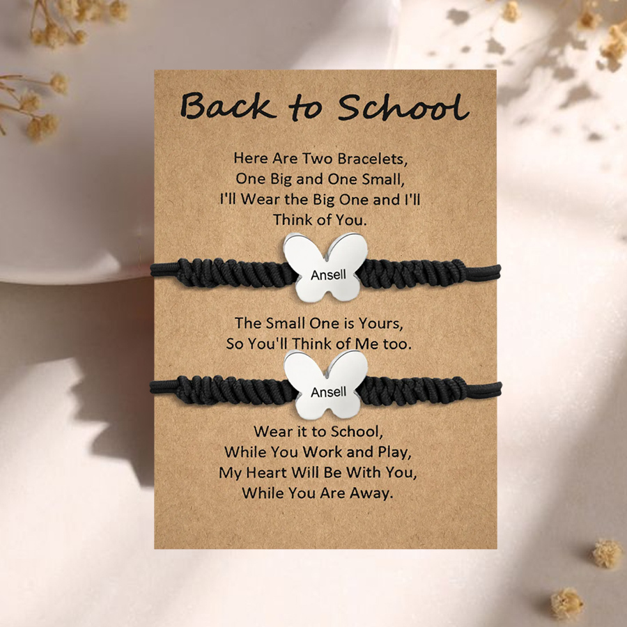 Personalized Name Braided Elastic Rope Stainless Steel Butterfly Bracelet, A Back-To-School Gift For Daughter