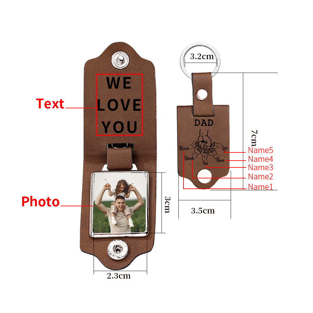 5 Names - Personalised Custom Photo Text Keyring Gift Custom Name for Dad