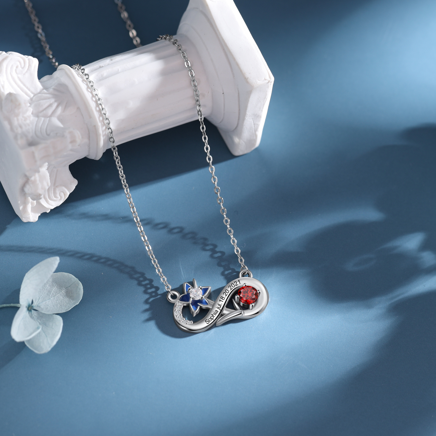 Personalised July Birthflower Necklace With Birthstone Gift For Women