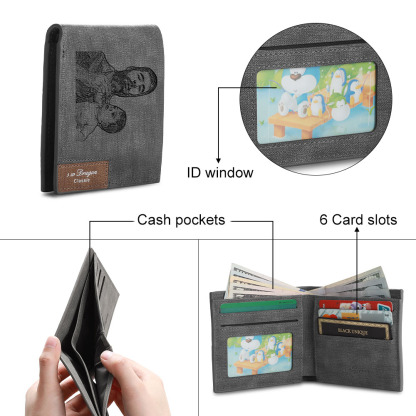 Personalised 2 Photos Set Custom Grey Wallet & Keychain & Pen Gift Box Set Father’s Day Gift