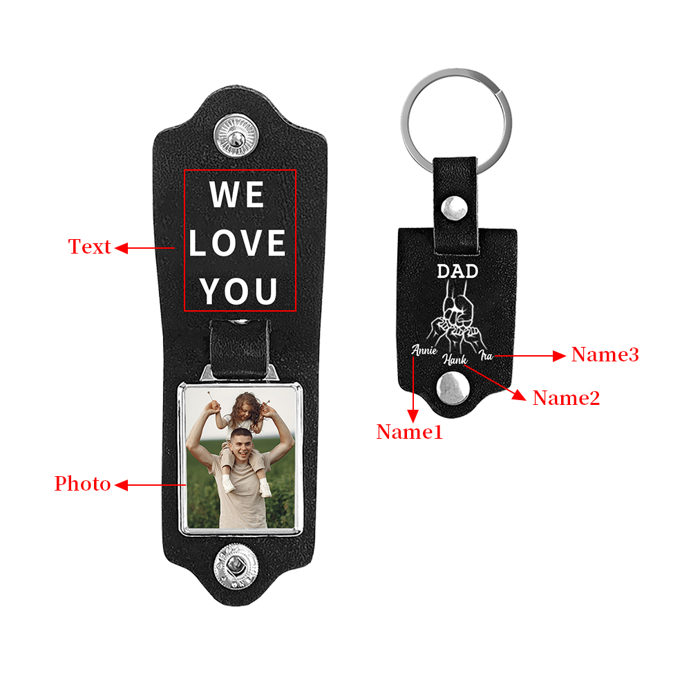 3 Names - Personalised Custom Photo Text Keyring Gift Custom Name for Dad