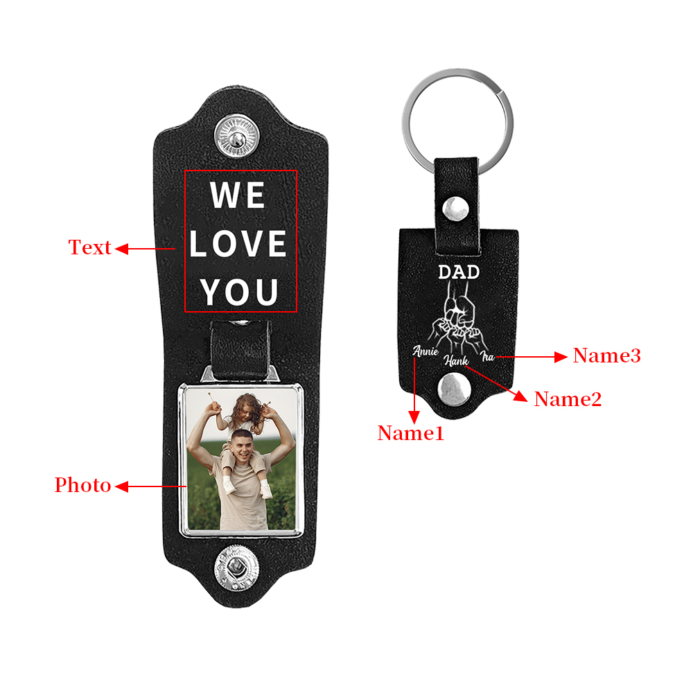 3 Names - Personalised Custom Photo Text Keyring Gift Custom Name for Dad