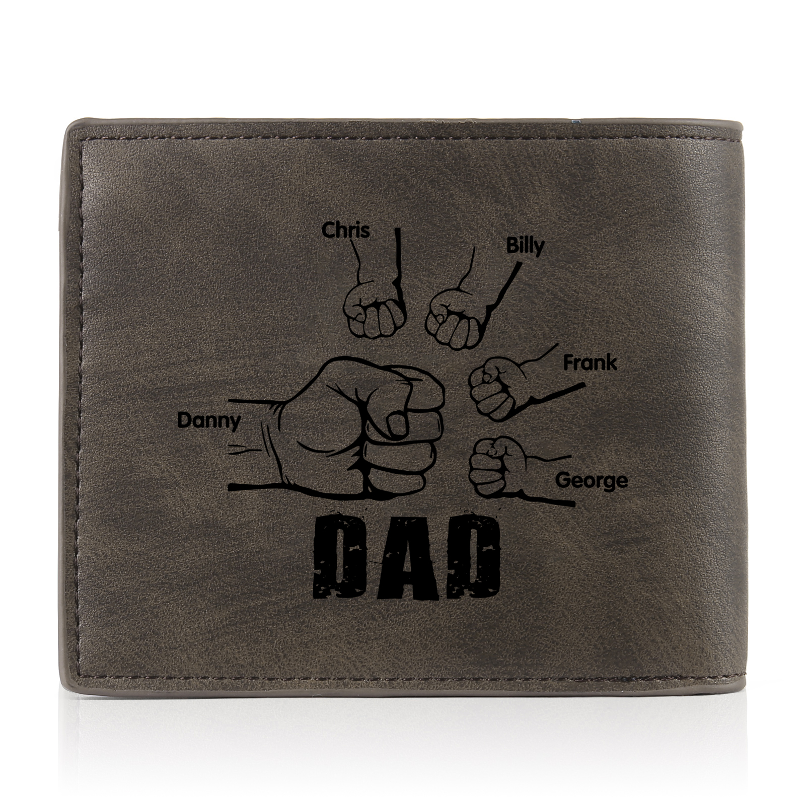 5 Names - Personalised Photo Custom Leather Men's Folding Wallet as a Father's Day Gift for Dad