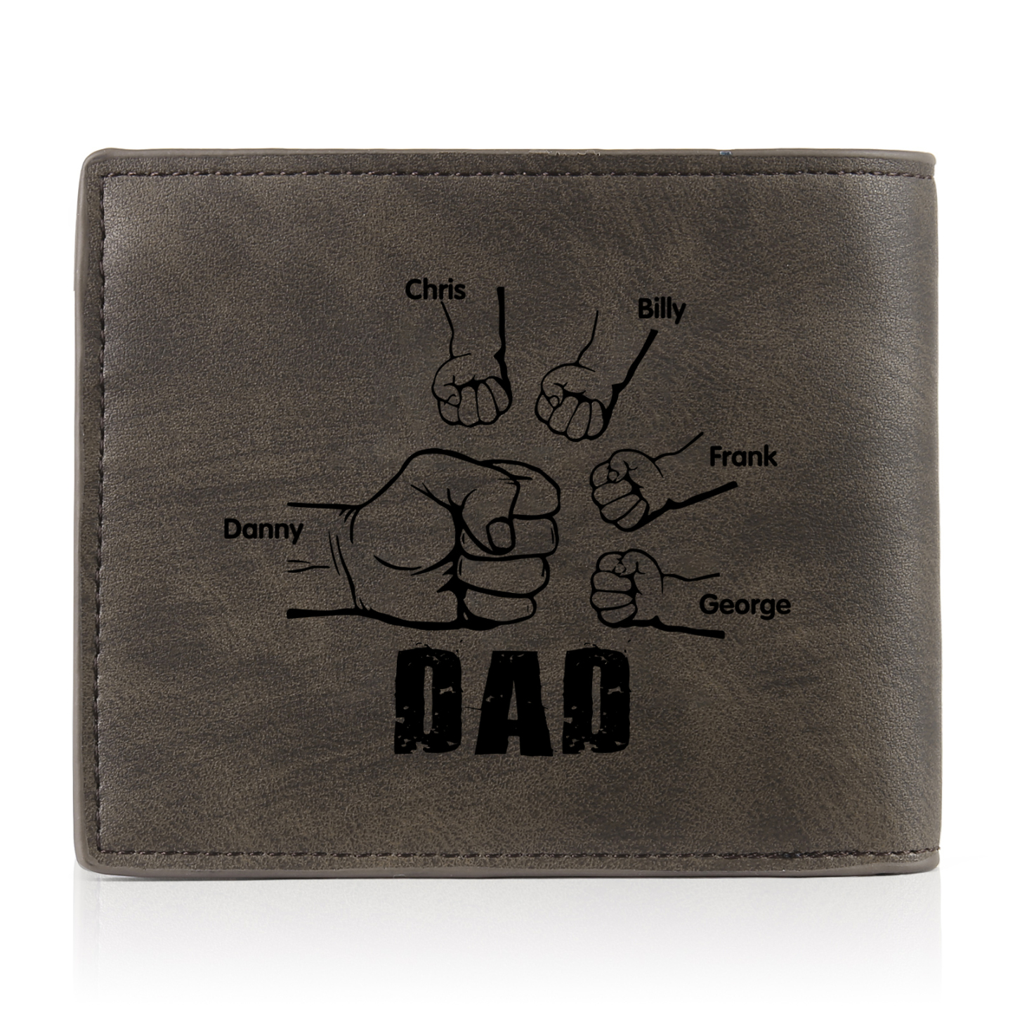 5 Names - Personalised Photo Custom Leather Men's Folding Wallet as a Father's Day Gift for Dad