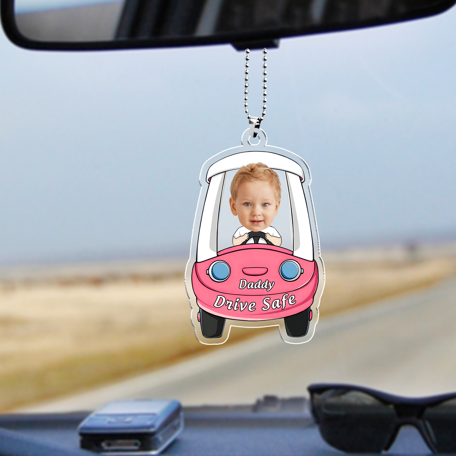 Acrylic Keyring/Decoration Personalised Photo, Name And Text Driving Pattern Pendant For Dad