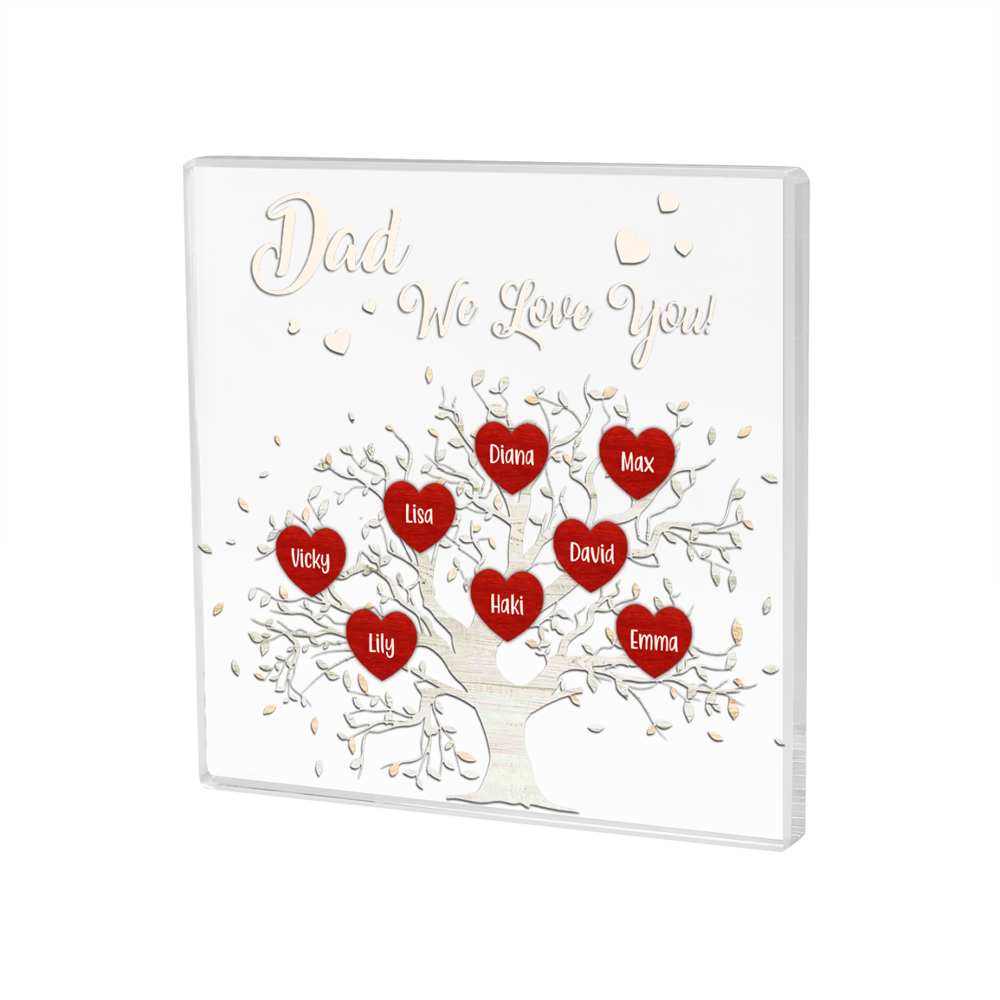 8 Names-Personalised Acrylic Family Tree Keepsake-Custom Text and Names-Acrylic Plaque Home Decoration Gift for Dad/Grandad