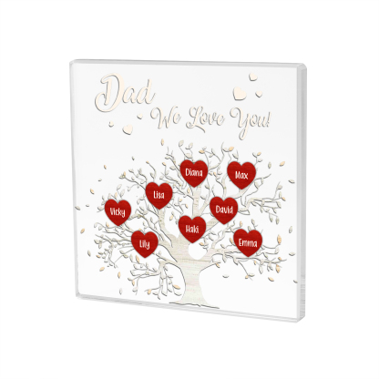 8 Names-Personalised Acrylic Family Tree Keepsake-Custom Text and Names-Acrylic Plaque Home Decoration Gift for Dad/Grandad