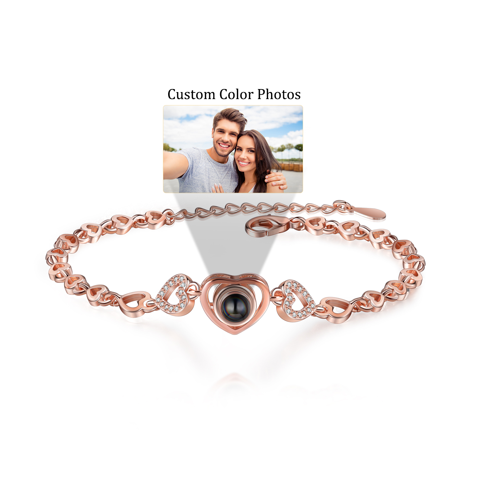 Personalised Heart Projection Bracelet with 1 Photo in Rose Gold or Silver | Jessemade