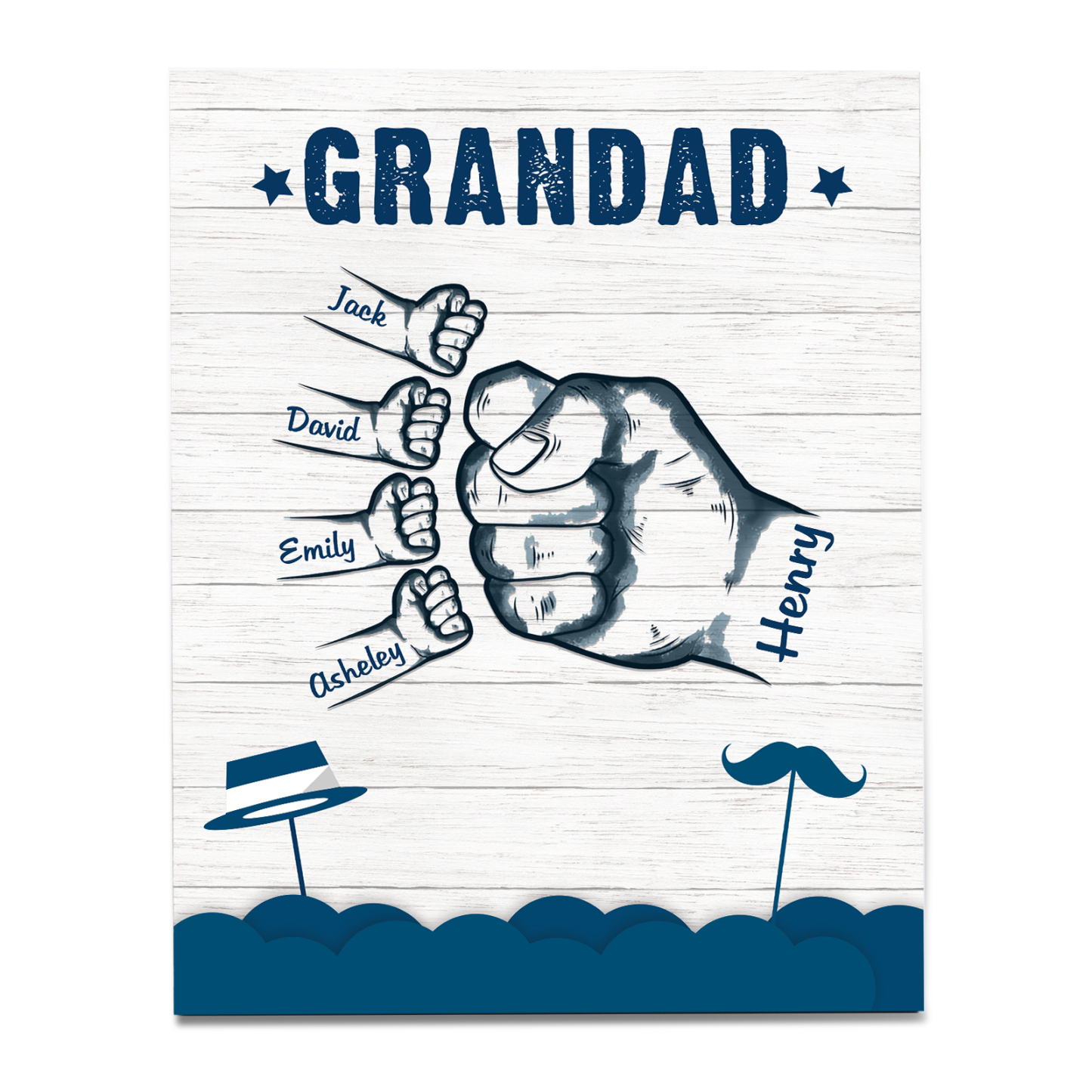 5 Names - Personalised Wooden Ornament Fist Bump Style Engraved Name and Text Ornament for Dad
