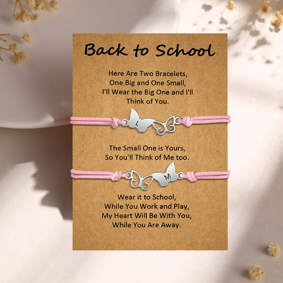 Personalized Name Elastic String Stainless Steel Butterfly Bracelet, A Back-To-School Gift For Daughter