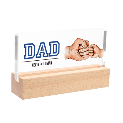 2 Names - Personalised Fist Bump Table Lamp - Dad's Dream Team - Father's Day Gift for Dad