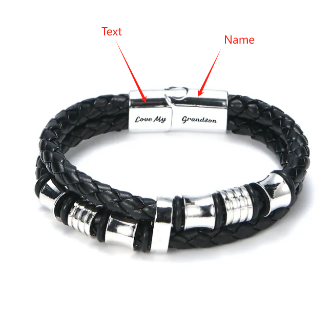 To My Grandson, Inspirational Leather Bracelet Bangle with Message Card Gifts For Him