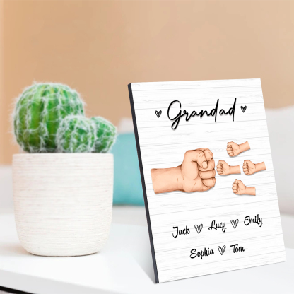 5 Names - Personalised Wooden Ornament Fist Bump Style Engraved Name and Text Ornament for Dad