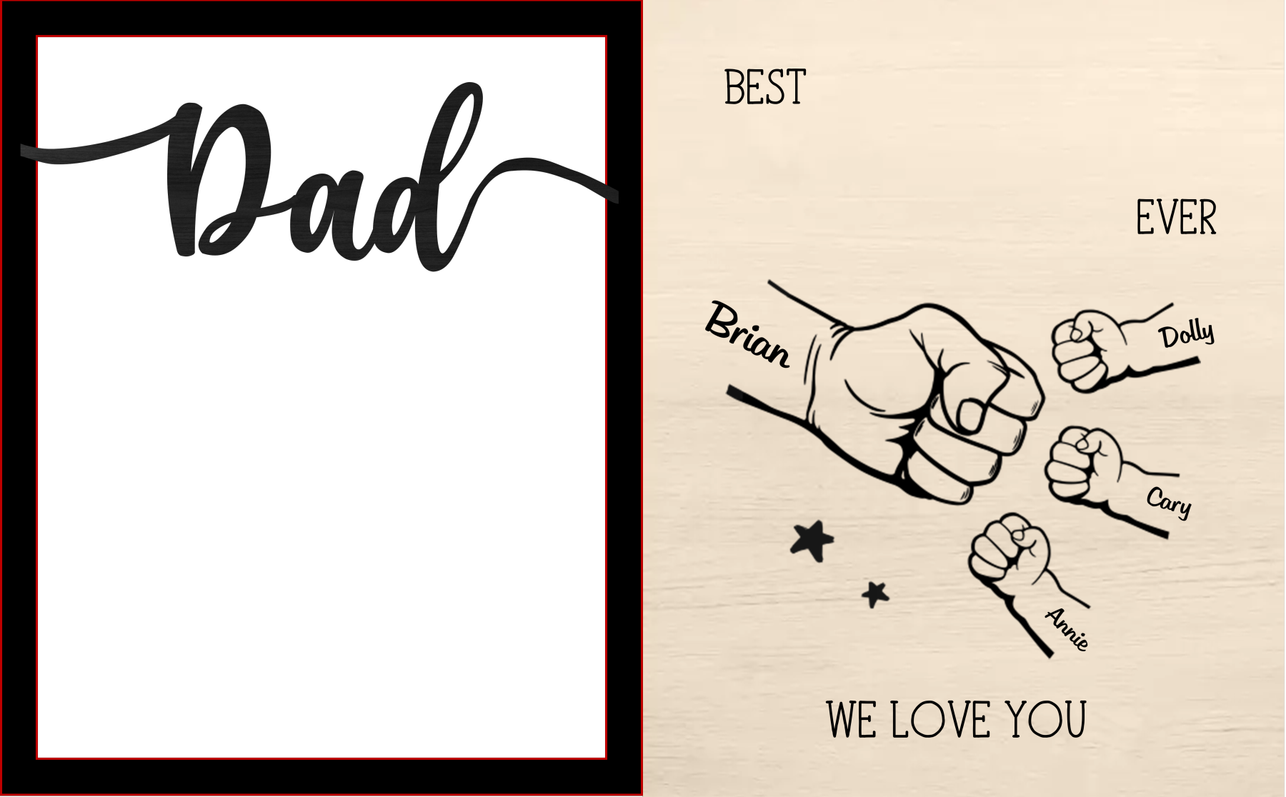 1-8 Names Personalised Fist Bump Wooden Ornaments Gift for Dad