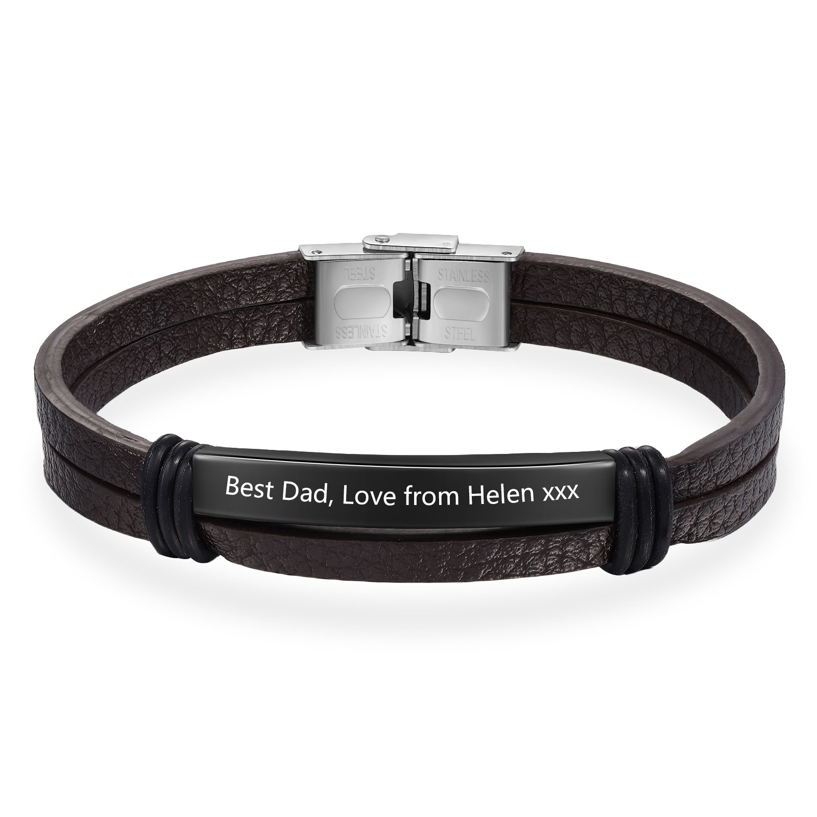 Personalised Text Brown Leather Bracelet Men's Bracelet Father's Day Gift for Dad