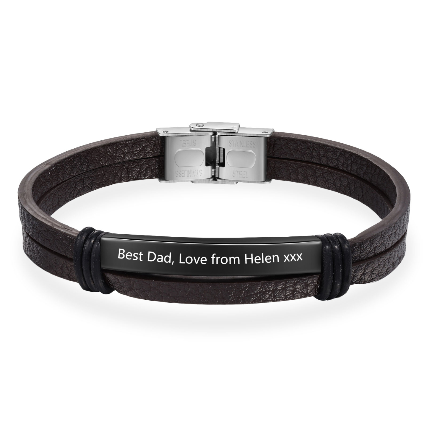Personalised Text Brown Leather Bracelet Men's Bracelet Father's Day Gift for Dad