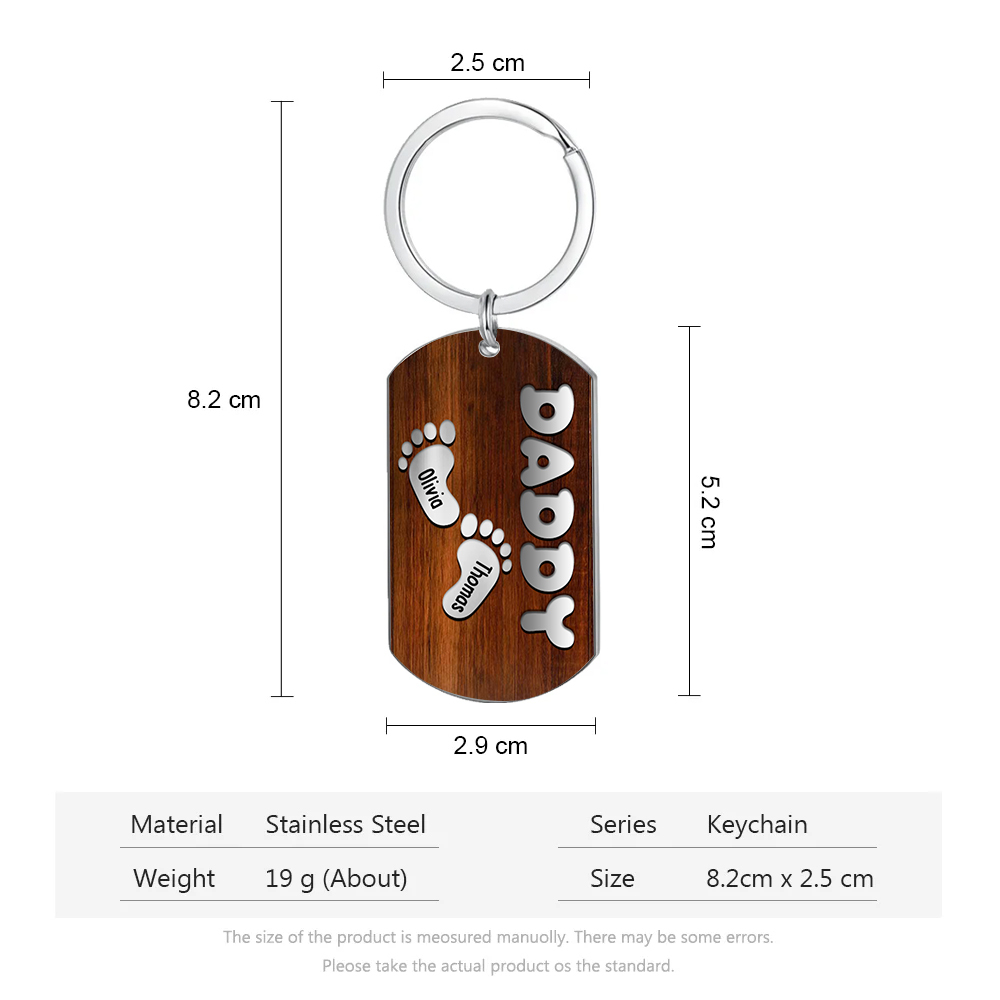 2 Names - Personalised Custom Footprint Pattern Keyring Custom Name and Text Gift for Dad