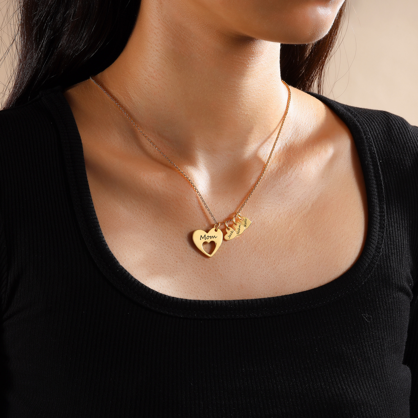 3 Names - Personalised Love Pendant Necklace with Gift Box Customized Name Gift for Her