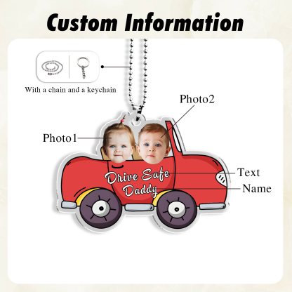 Acrylic Keyring/Decoration Personalised 2 Photos, Name And Text Driving Pattern Pendant For Dad