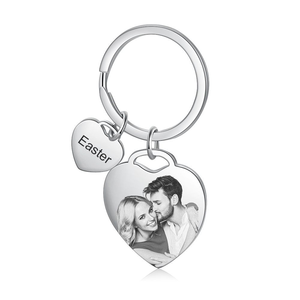 2 Names-Personalized Keychain Custom Photo Heart-Shape With Calendar - Anniversary Gifts For Him/Her