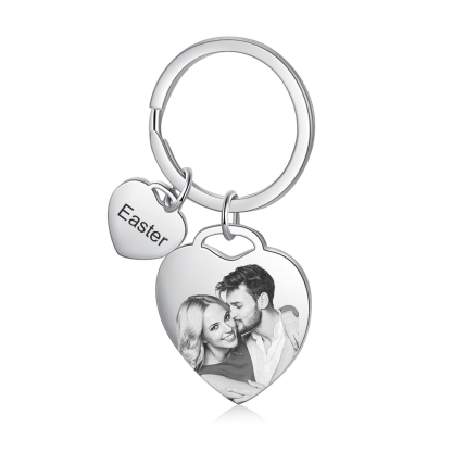 2 Names-Personalized Keychain Custom Photo Heart-Shape With Calendar - Anniversary Gifts For Him/Her