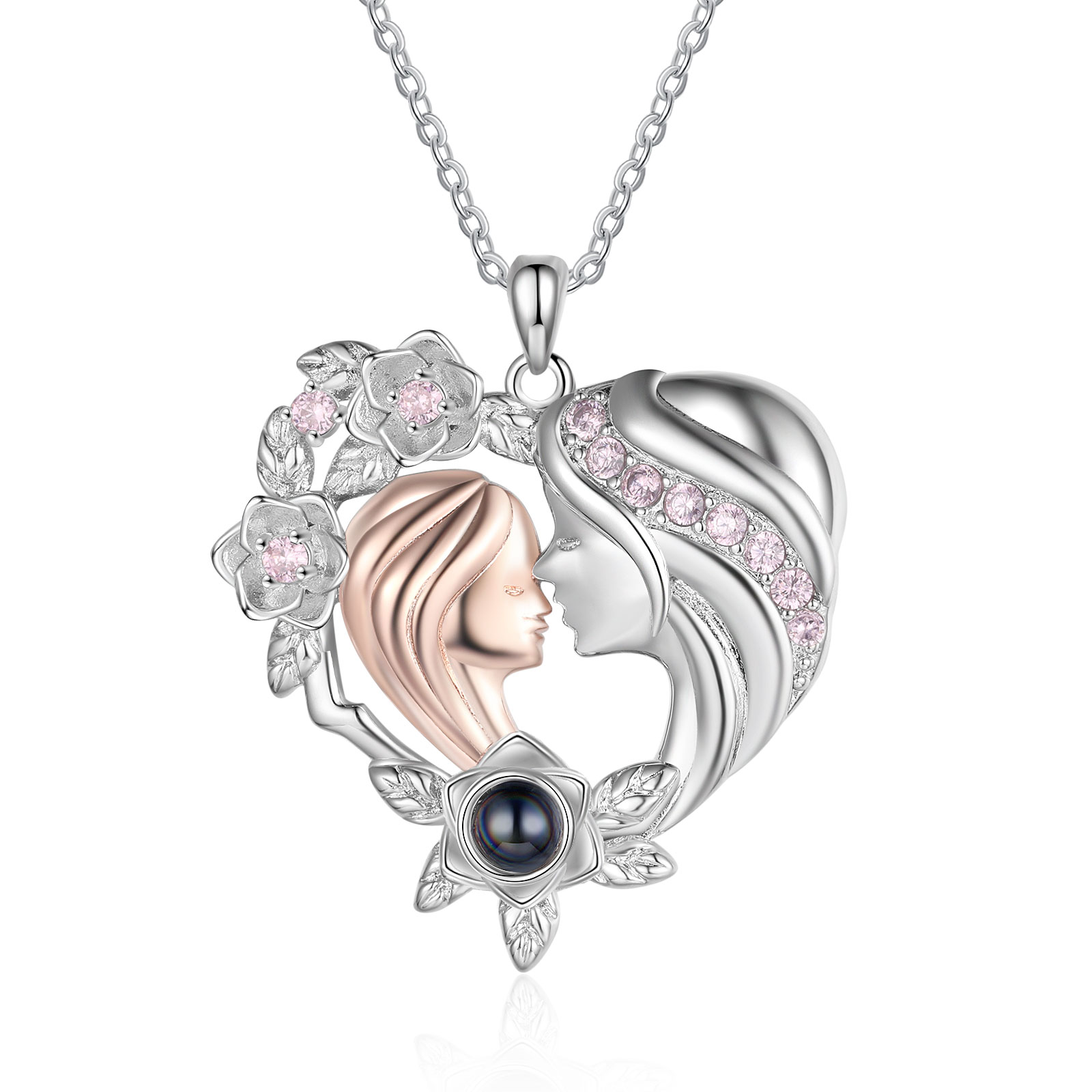 Personalised Mother and Daughter Heart Projection Necklace Custom Photo Flower Pendant Necklace for Daughter-To My Daughter Necklace Set with Gift Card Gift Box