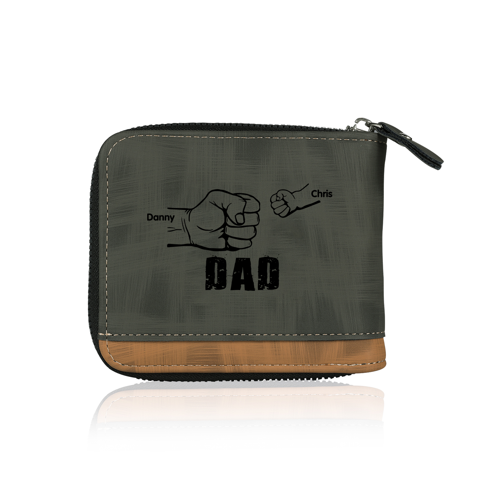 2 Names - Personalised Photo Custom Leather Men's Zipper Wallet as a Father's Day Gift for Dad