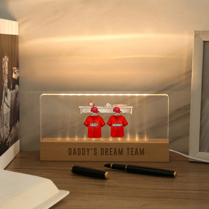 2 Names - Personalised Baseball Jersey Desk Lamp - Dad's Dream Team - Father's Day Gift for Dad
