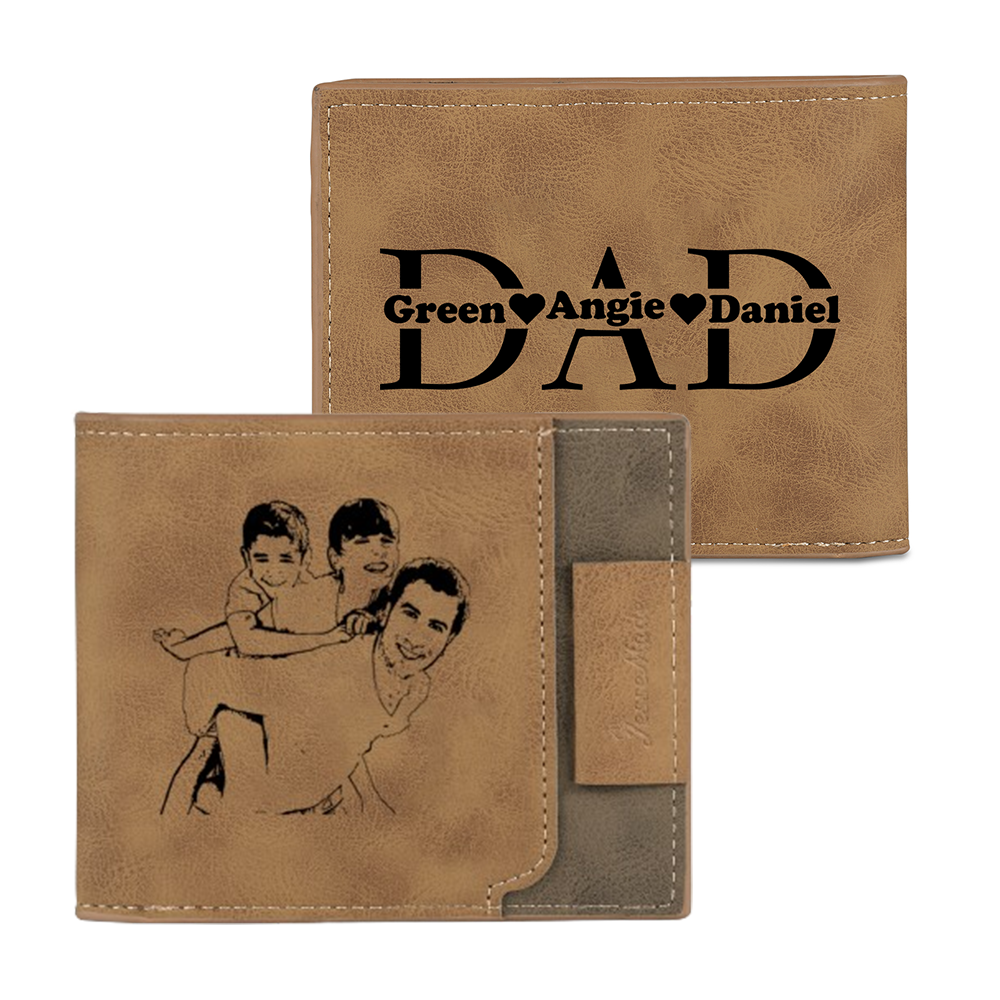 3 Names - Personalised Photo Custom Leather Men's Wallet as a Father's Day Gift for Dad