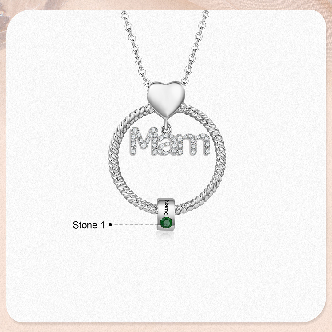 1 Name-Personalised Mam Circle Necklace With 1 Birthstone Pendant Engraved Names Gift Set With Rose Gift Box For Mother