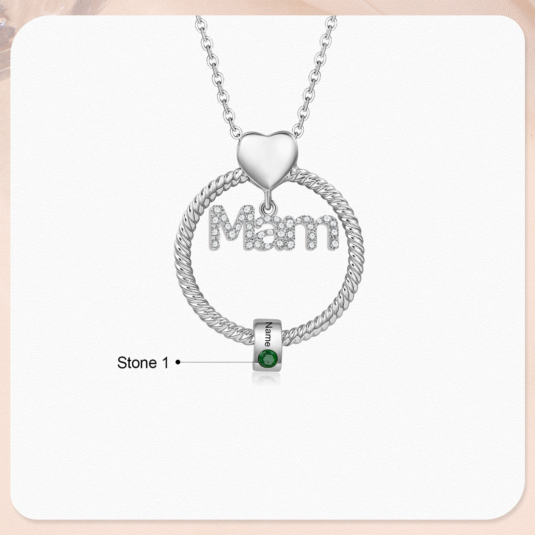 1 Name-Personalised Mam Circle Necklace With 1 Birthstone Pendant Engraved Names Gift Set With Rose Gift Box For Mother
