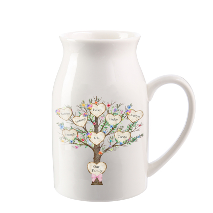8 Names - Personalized Beautiful Family Tree Style Ceramic Vase with Customizable Names As a Special Gift For Mum/Dad