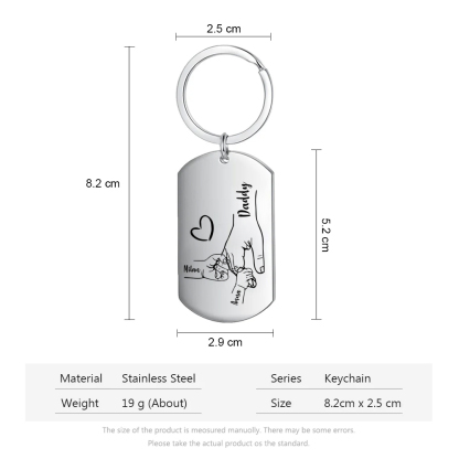 2 Names - Personalised Holding Hands Keyring with name and text Gift for Dad