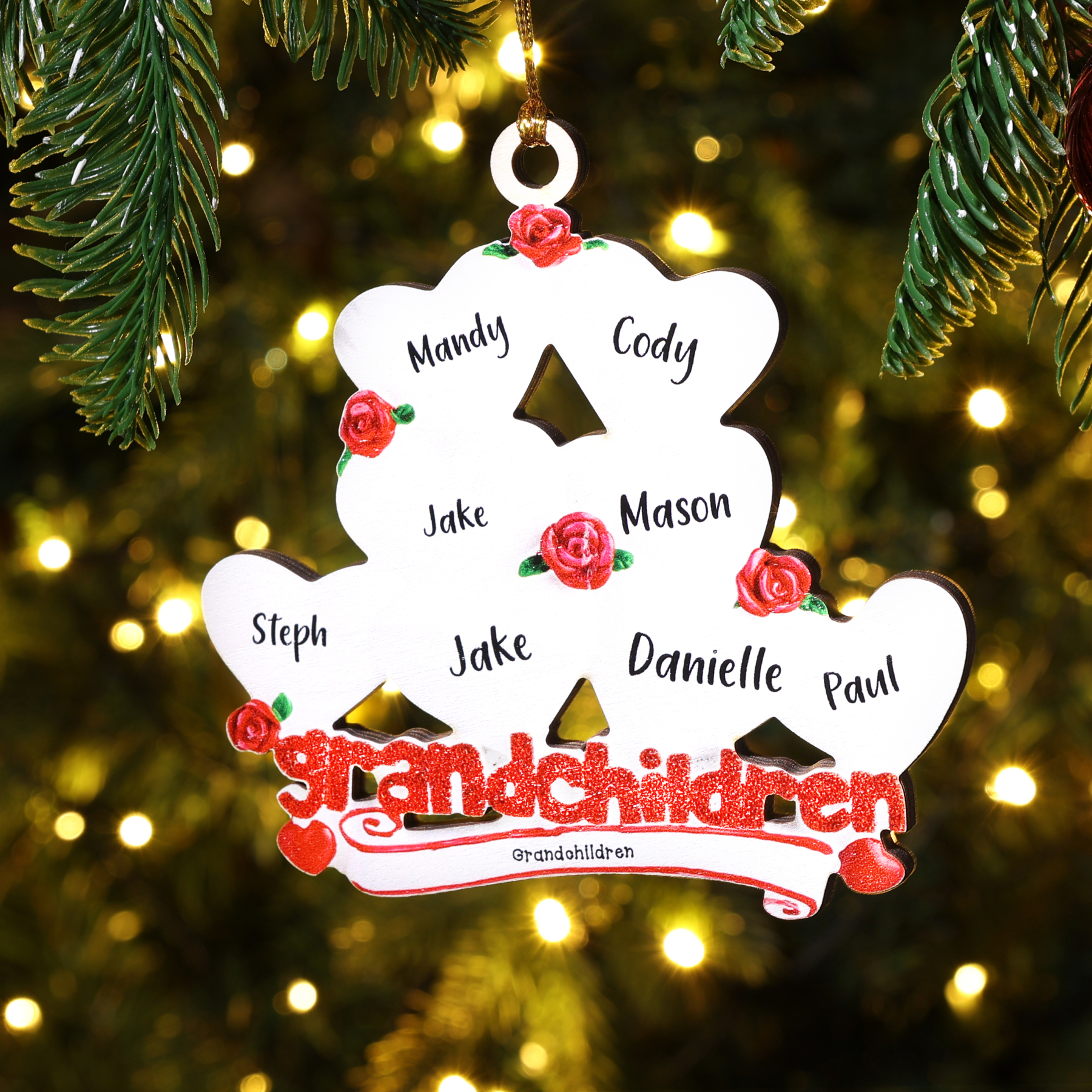 6 Names-Personalised Family Wooden Christmas Ornament-Custom 6 Names Hanging Ornament Gifts For Family-Grandchildren