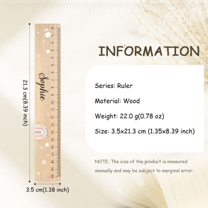Cute Animal Personalised School Wooden Ruler With Engraved Children's Name - Back to School Suppler Gift for Kids