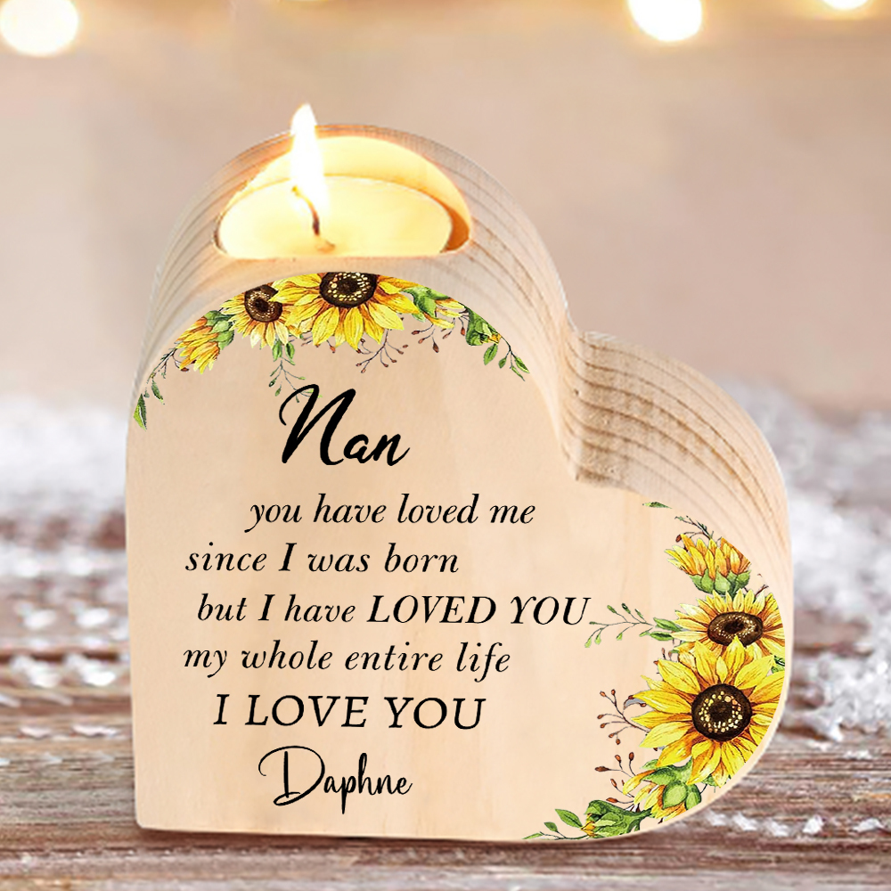 To My Nan Customize Text Sonflower Candlesticks-I Love You-Heart Wooden Candle Holder from Granddaughter