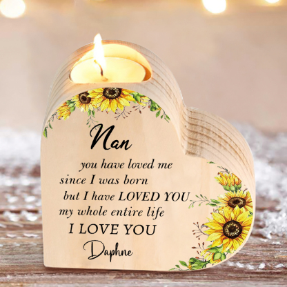 To My Nan Customize Text Sonflower Candlesticks-I Love You-Heart Wooden Candle Holder from Granddaughter
