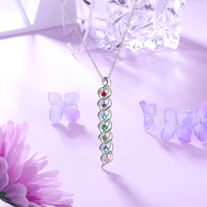 9 Names-Personalised Birthstones Necklace Set With Rose Gift Box-Custom Cascading Pendant Necklace Engraving 9 Names Gifts for Her