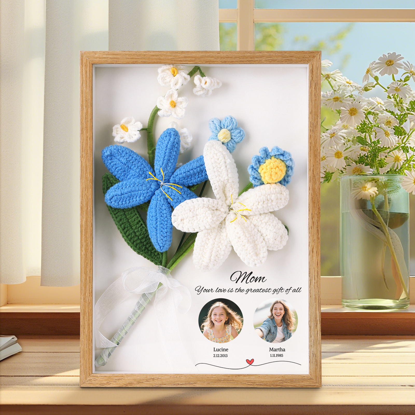 Personalised 3D Peony Crochet Flower Shadow Box Frame