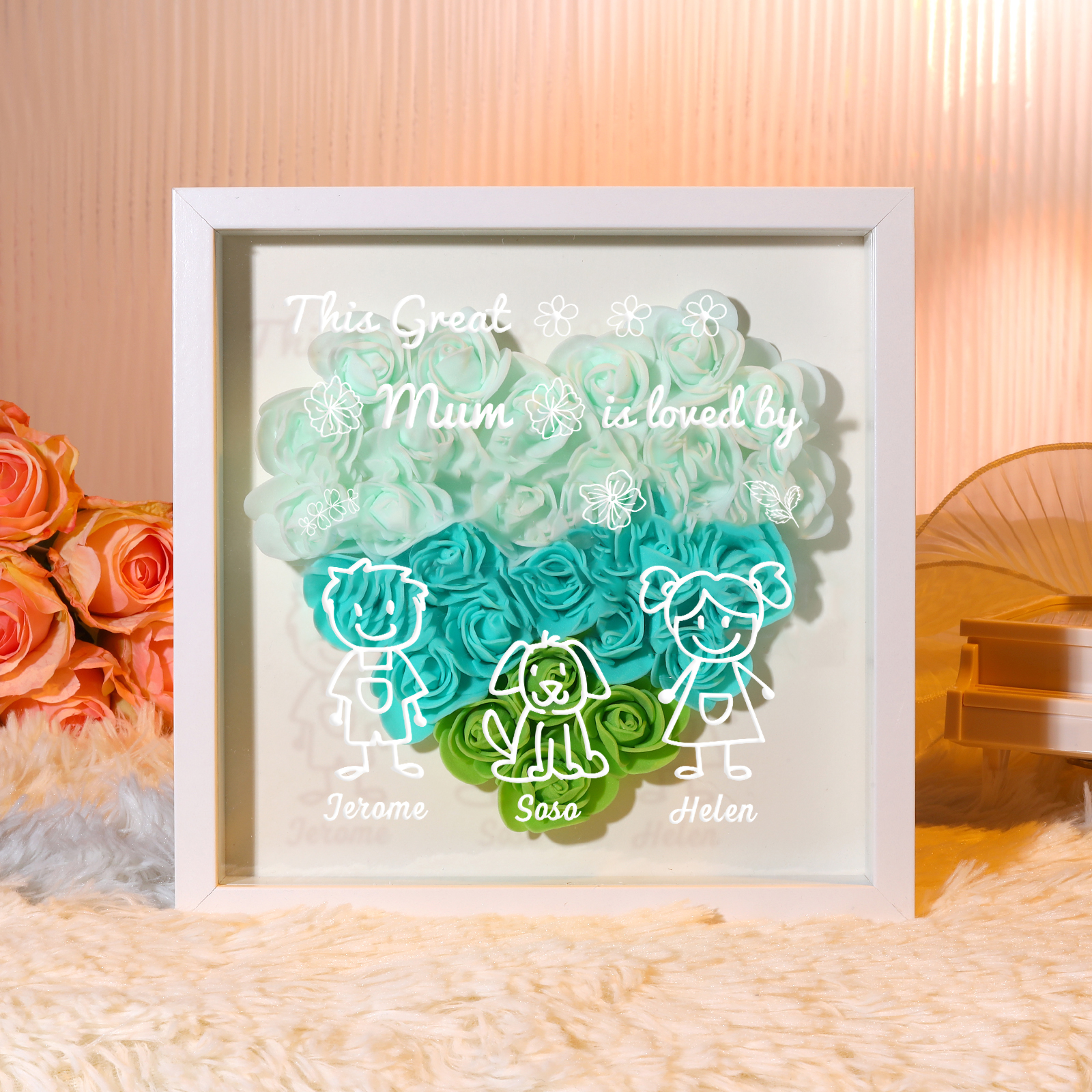 Personalised 3D Floral Shadow Box – Custom 3 Kids&Pets Names –This Great Mum Is Loved By- Gift for Mum, Nan & Loved Ones| Jessemade