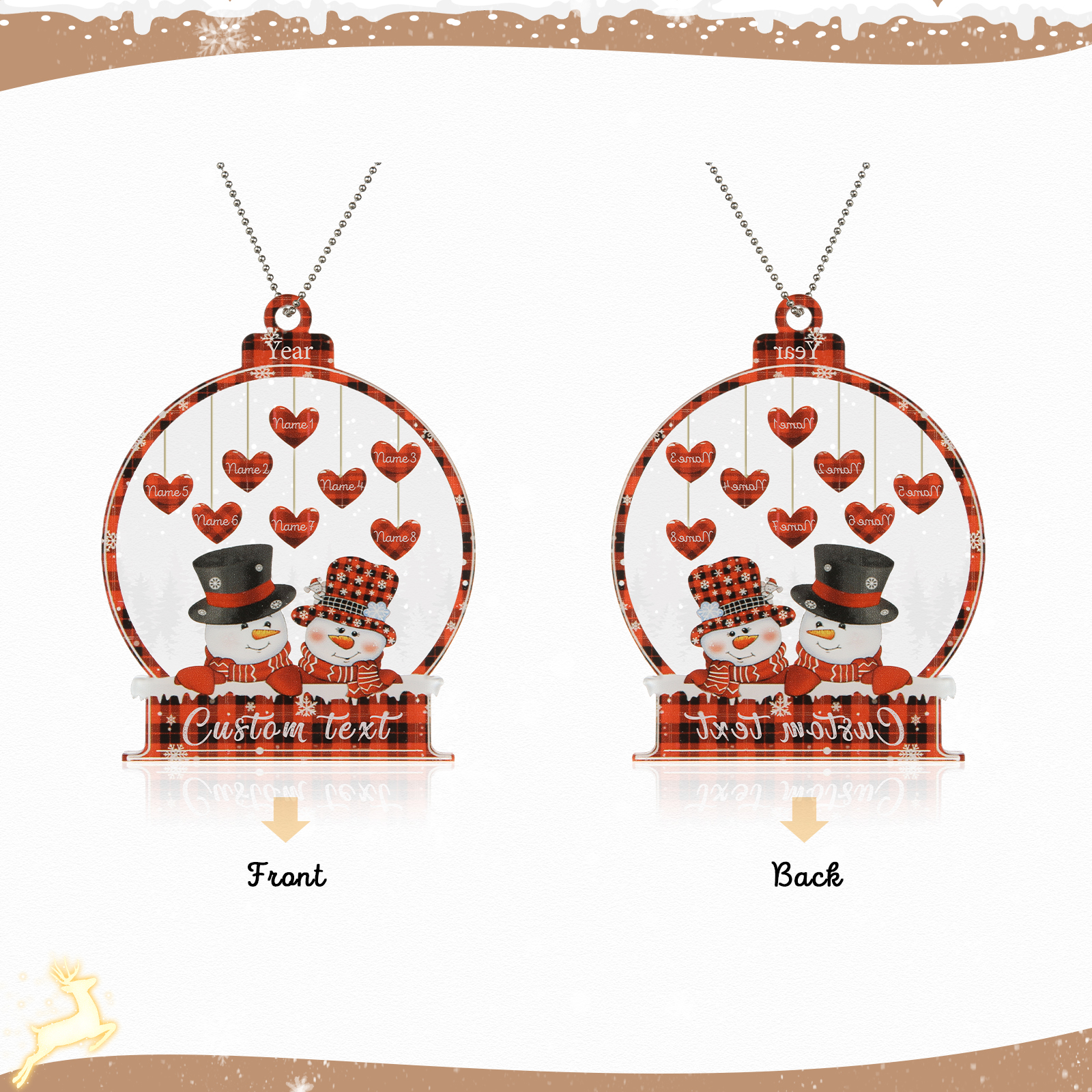 8 Names-Personalised Family Acrylic Christmas Xmas Tree Decoration Ornament-Custom 8 Names And Text Hanging Ornament Gifts For Family