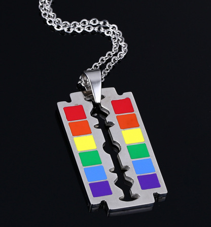 Rainbow Razor Blade Pendant Necklace LGBT Pride Day Gifts