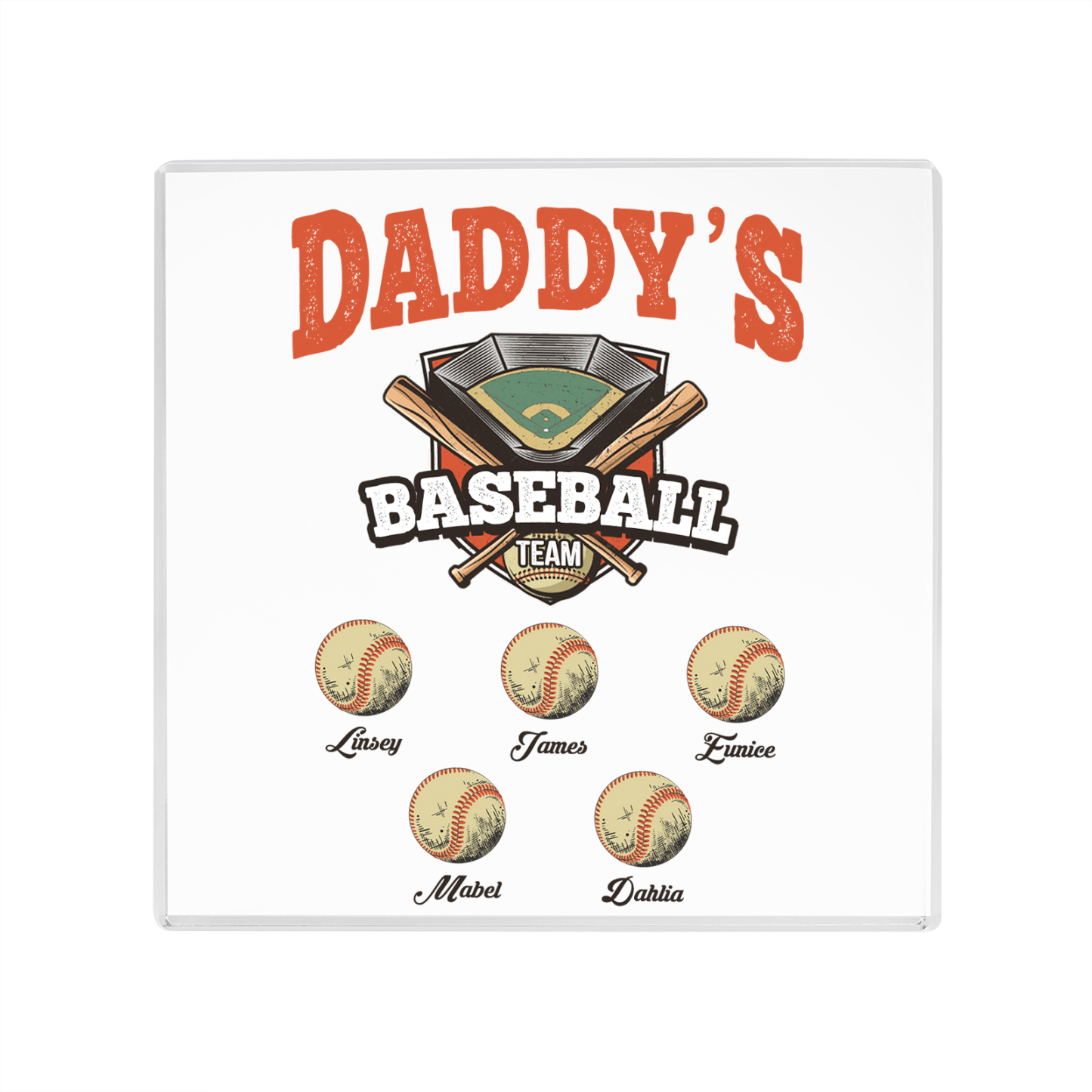 5 Names - Personalised Baseball Acrylic Keepsake Customized Name Acrylic Plaque Decoration Father's Day Gift for Dad