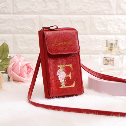 Custom Purse-Personalised Women's Leather Wallet Custom Letter & Name Mobile Phone Wallet Zipper Crossbody Bag