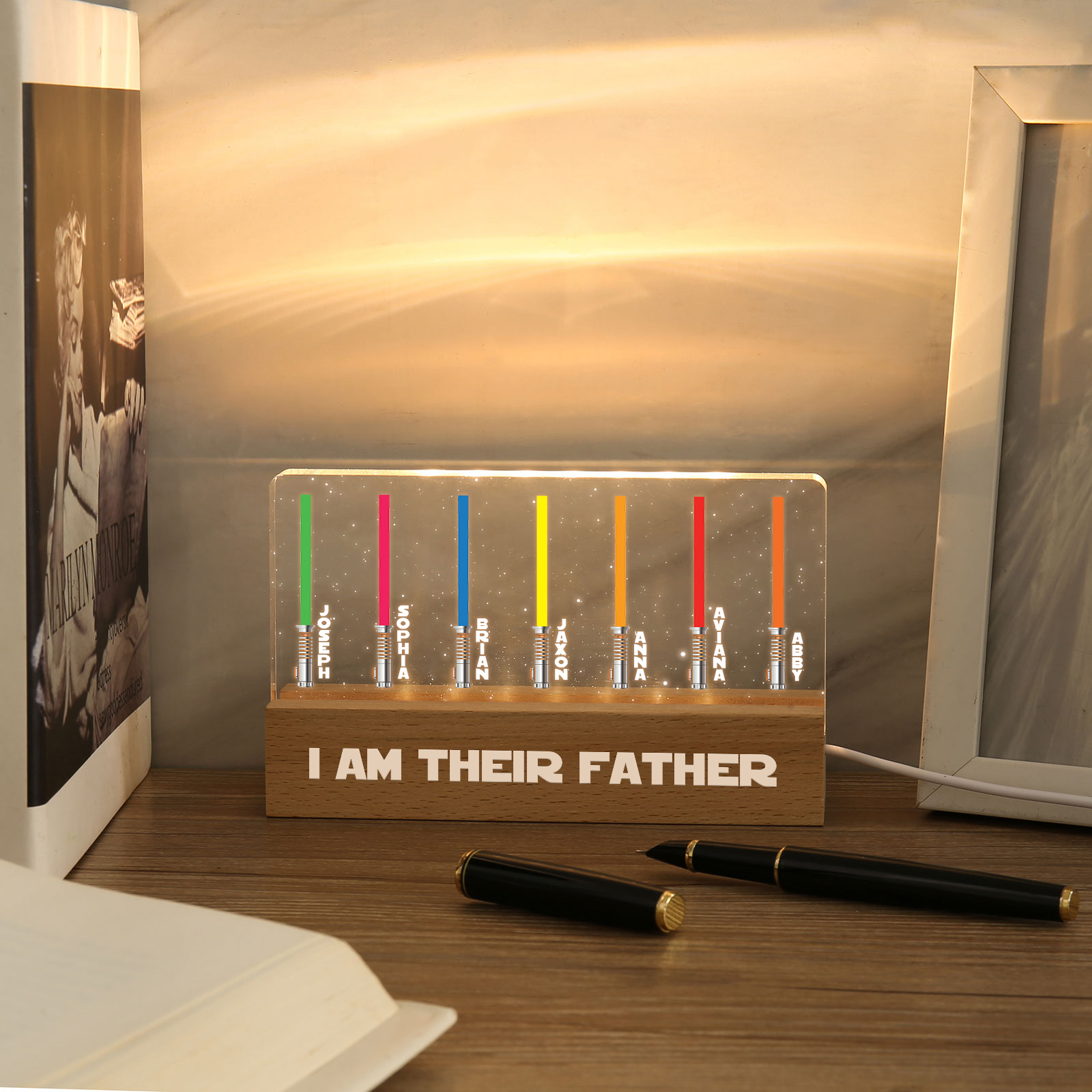 Personalised Star Wars Logo Father's Day Gift - I'm Their Dad - Table Lamp with 7 Names